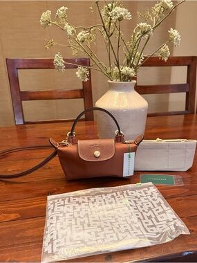 Longchamp Brown Leather Small Le Pliage Pouch Top-Handle Crossbody